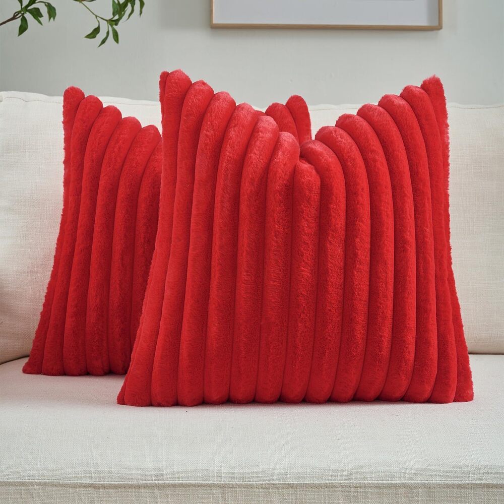 1680 Red Striped Decorative Throw Pillow Covers 16x16 Inch Set of 2,Square